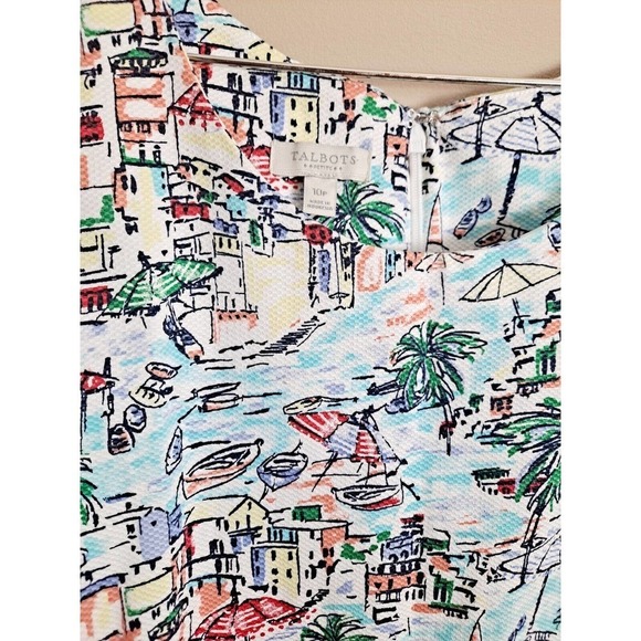 TALBOTS Outlet Scenic Beach Print SHEATH Shift Summer Dress SLEEVELESS - Picture 4 of 5